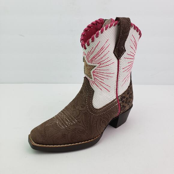 Ariat Wiggle Room Toddler Girls Size 9 Brown Pink Leather Western Cowboy Boots - Picture 2 of 12